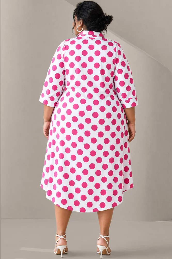MELODY Fuchsia Polka Dot Print Shirt Dress 3