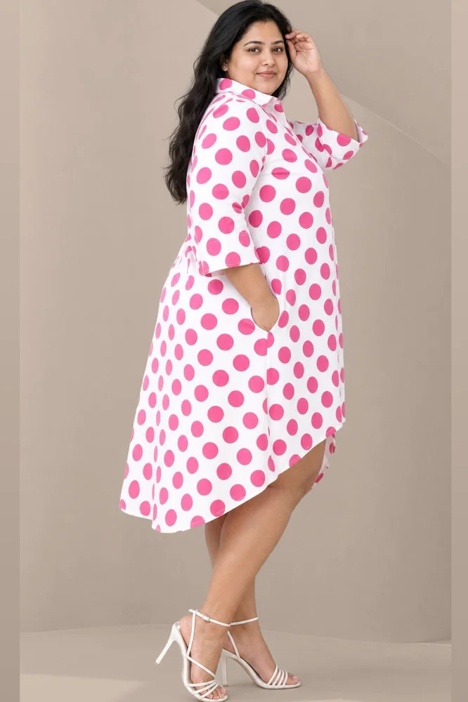 MELODY Fuchsia Polka Dot Print Shirt Dress 2