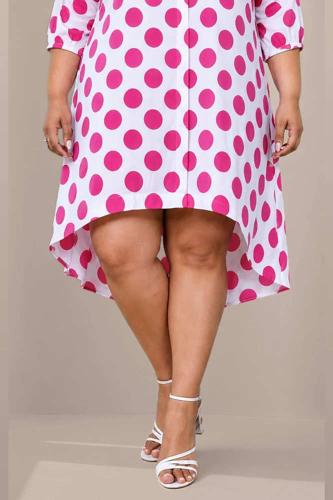 MELODY Fuchsia Polka Dot Print Shirt Dress 4