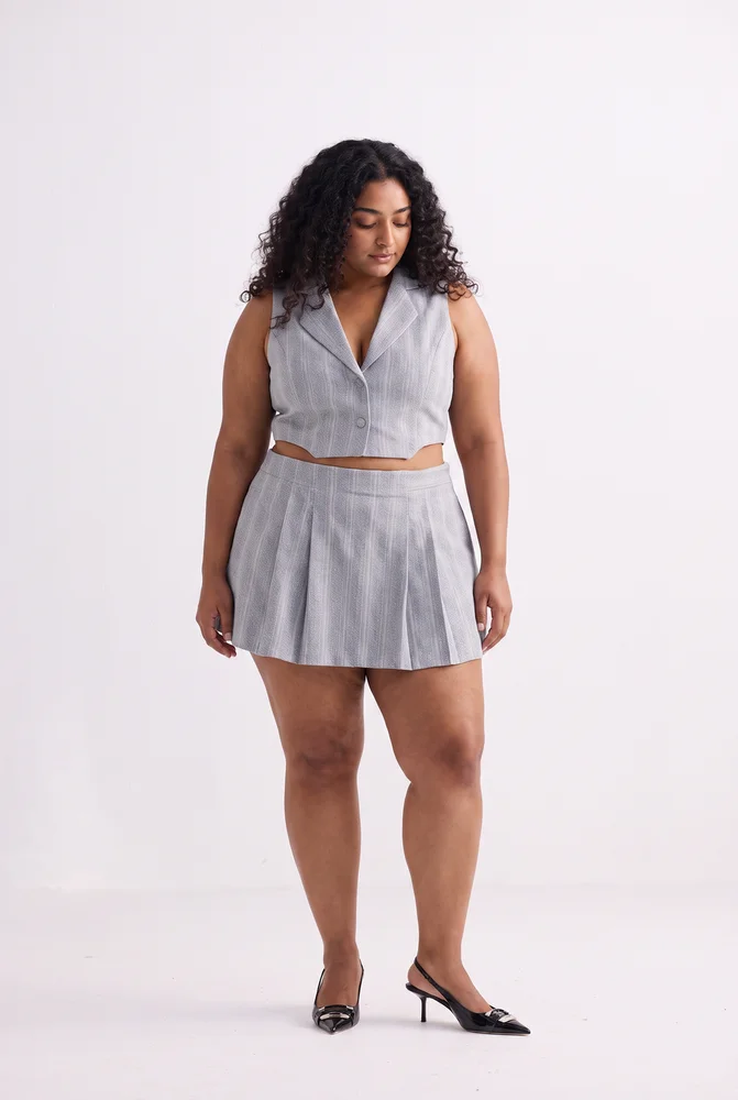 Cropped Cotton Tweed Vest Set in Grey 6