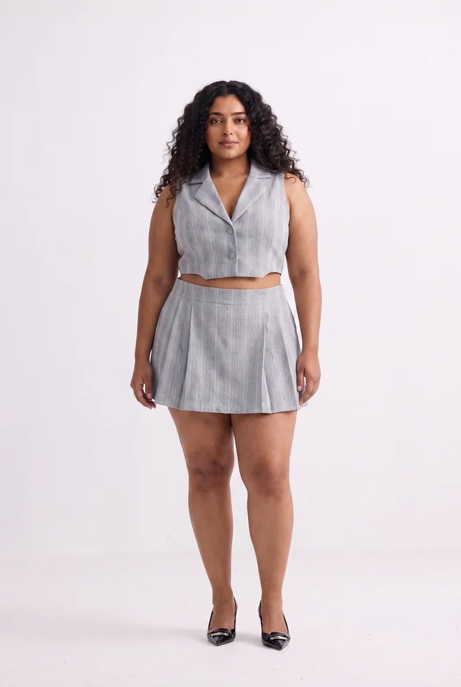 Cropped Cotton Tweed Vest Set in Grey 5