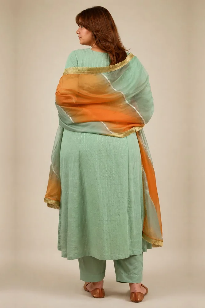 Soft Mint Ethnic Kurta Set with Leheriya Dupatta & Gota-work 5