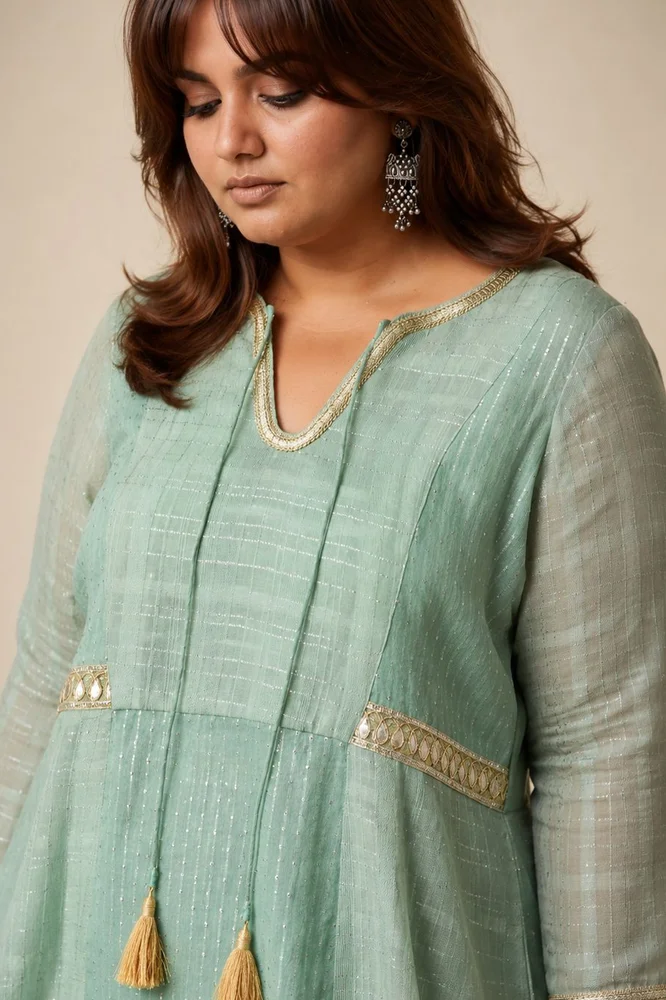 Soft Mint Ethnic Kurta Set with Leheriya Dupatta & Gota-work 4
