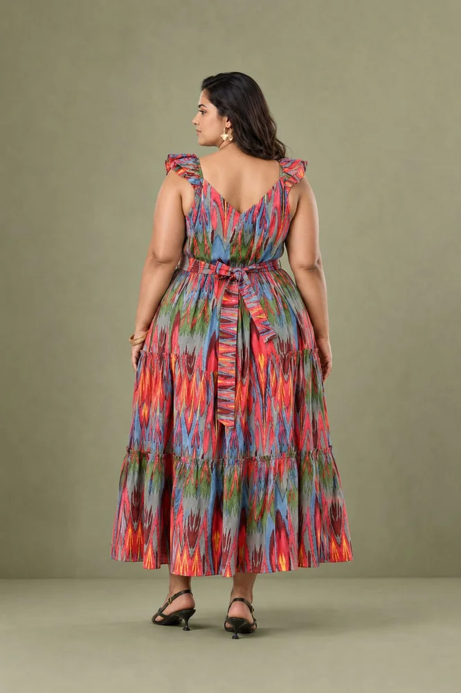 Red Ikat Print Cotton Maxi Long Dress 5