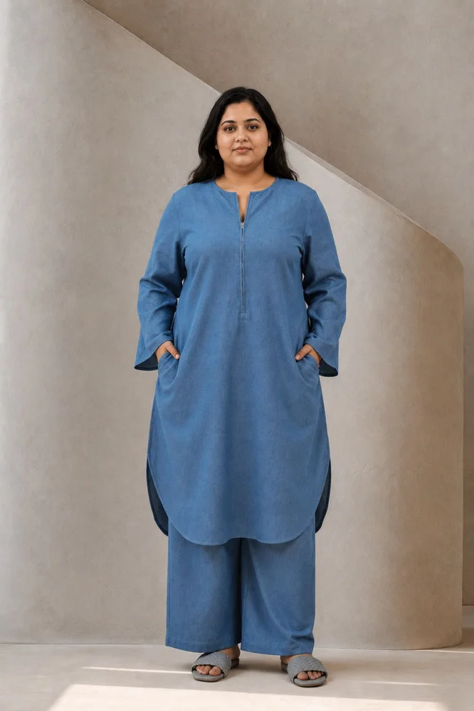 AALYA Medium Blue Denim Co-Ord Set
