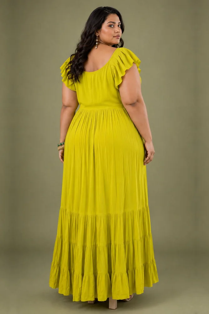 Limmon : Cotton Voile Maxi Dress for Women in Yellow | Voluminous Embroidered Summer Dress 2