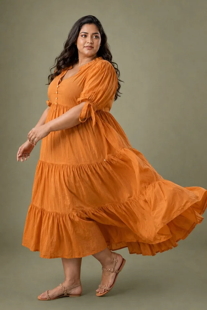 Tangerine Flared Cotton Voile Maxi Dress 2