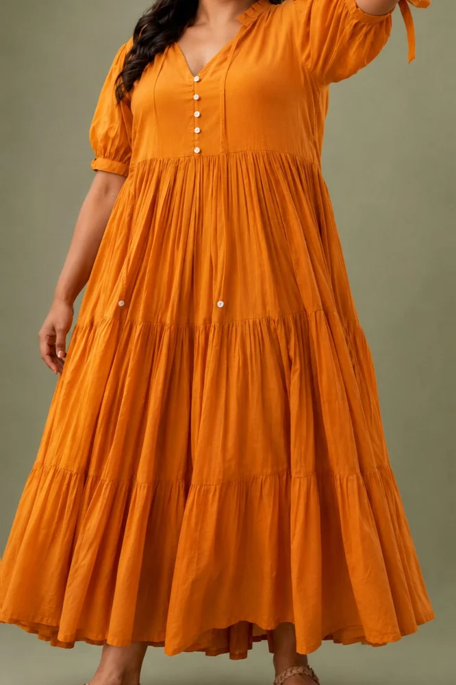 Tangerine Flared Cotton Voile Maxi Dress 4