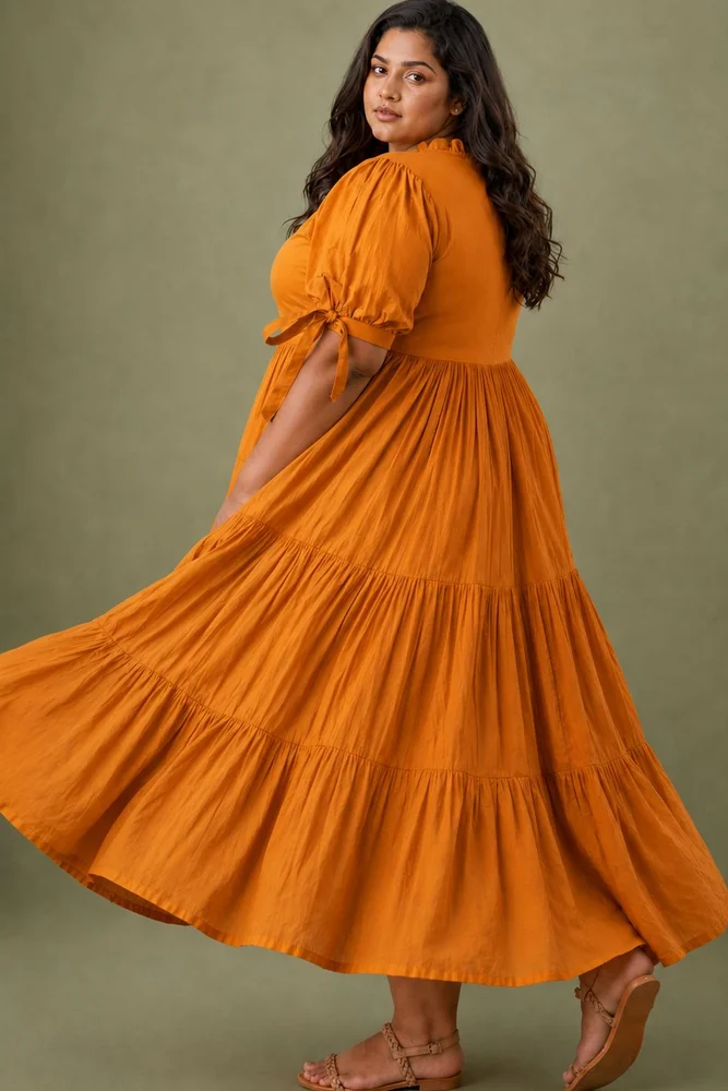 Tangerine Flared Cotton Voile Maxi Dress 5