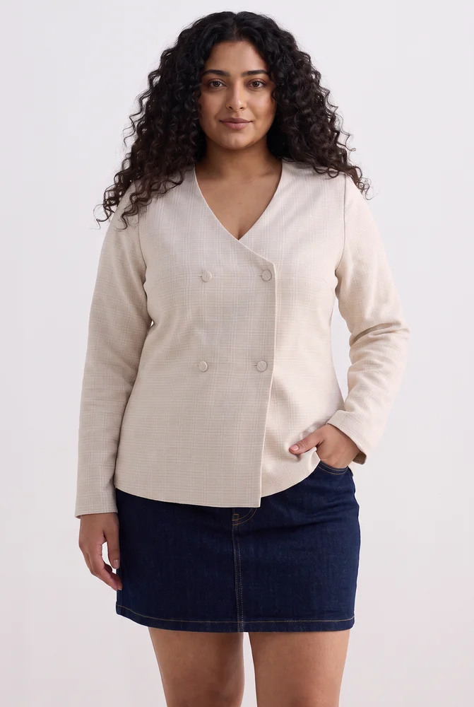 Fitted Cotton Tweed Jacket in Cream 2
