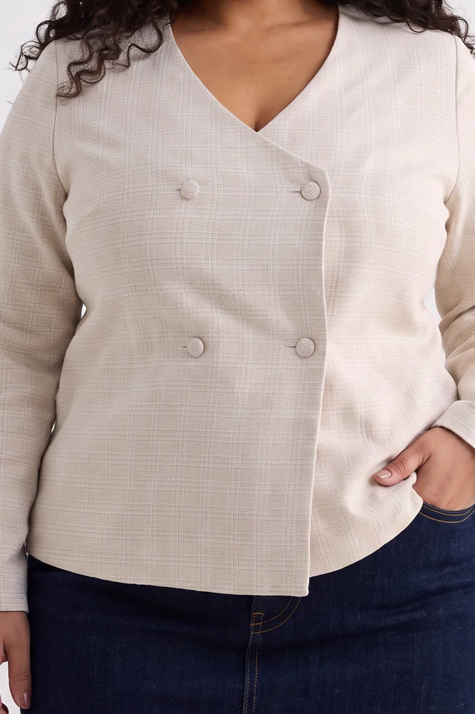 Fitted Cotton Tweed Jacket in Cream 3