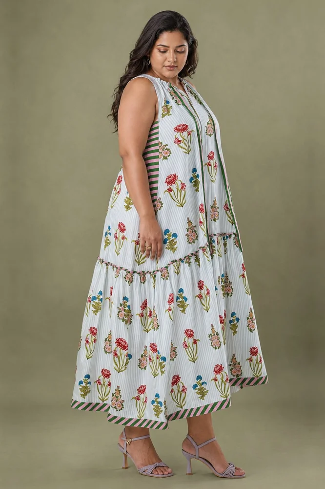 Aqua Floral Print Tie Up Maxi 3