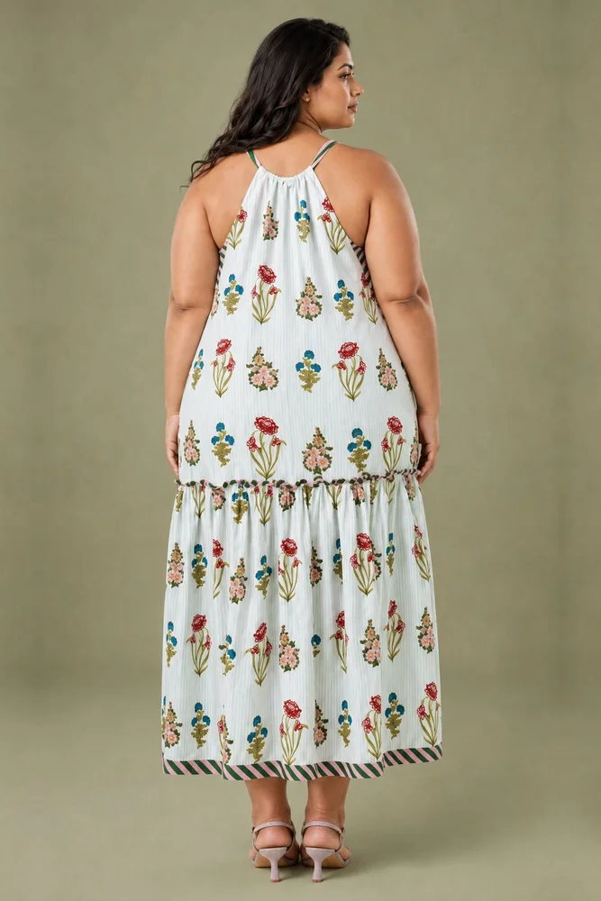 Aqua Floral Print Tie Up Maxi 4