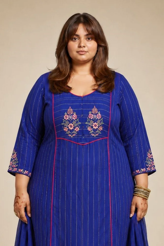 Blue  Kurta Set With Embroidred Yoke 2