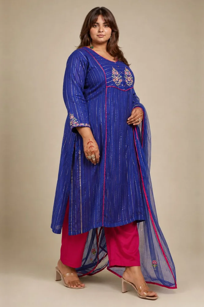 Blue  Kurta Set With Embroidred Yoke 3