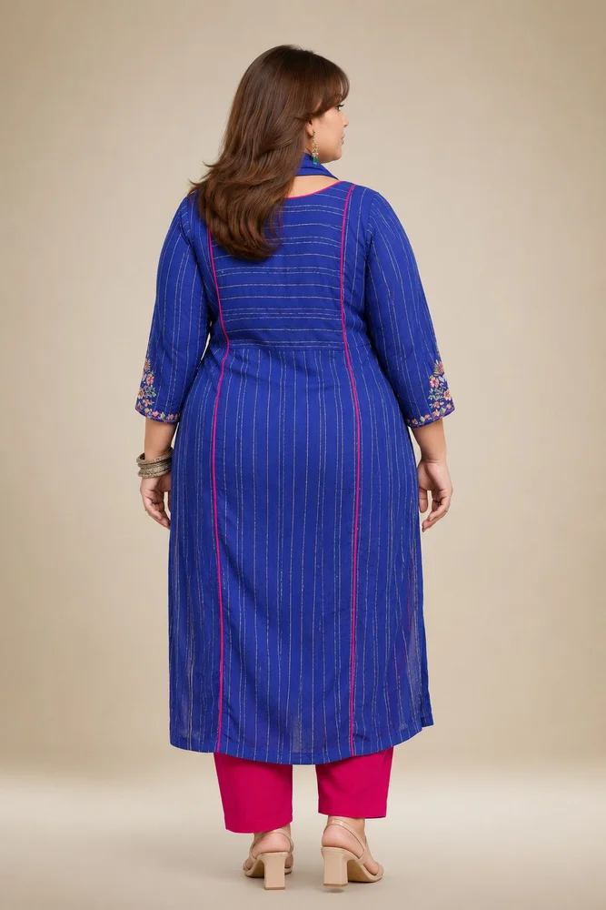 Blue  Kurta Set With Embroidred Yoke 5