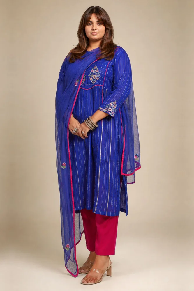 Blue  Kurta Set With Embroidred Yoke 4