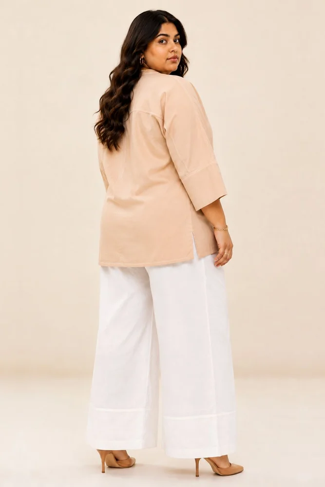 Bask & Pete - Latte Panel Appliqued Top + White Pleated Pants 2