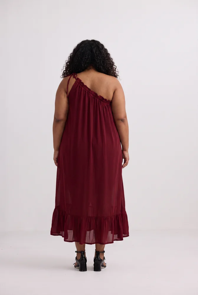 One-shoulder Maxi dress in Burgundy 6
