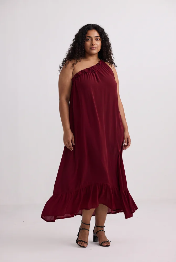 One-shoulder Maxi dress in Burgundy