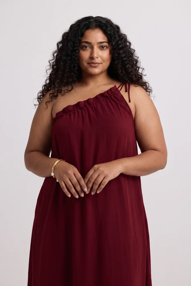 One-shoulder Maxi dress in Burgundy 5
